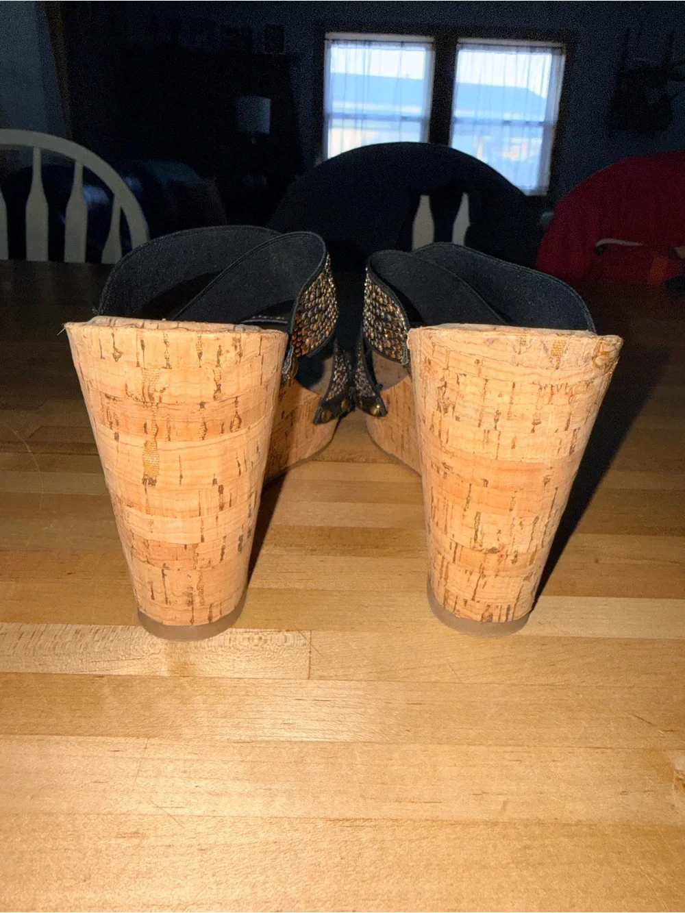 XOXO Benji Studs Cross Strap Metallic Cork Wedges